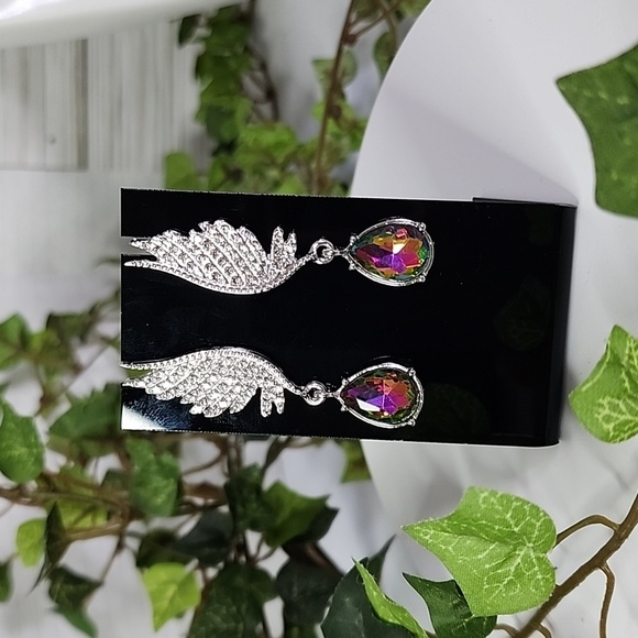 Silver Crystal Feather with AB Teardrop Stone New - Picture 1 of 5